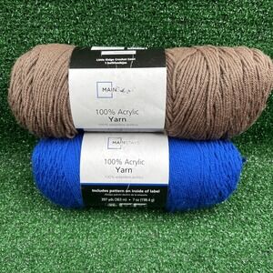Lot Of 2 Mainstays Yarn 7 Oz 397 Yards Each 100% Acrylic Medium 4 Brown Blue New